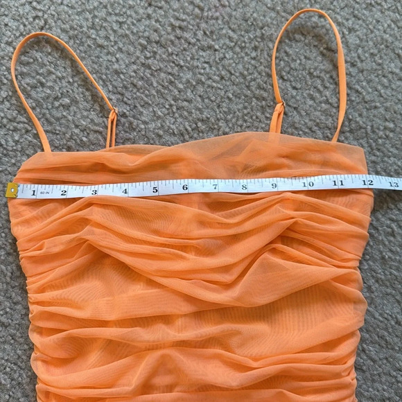 Aritzia Babaton Luxor Ruched Dress Bodycon spaghetti strap square neck orange 2 - Picture 13 of 14